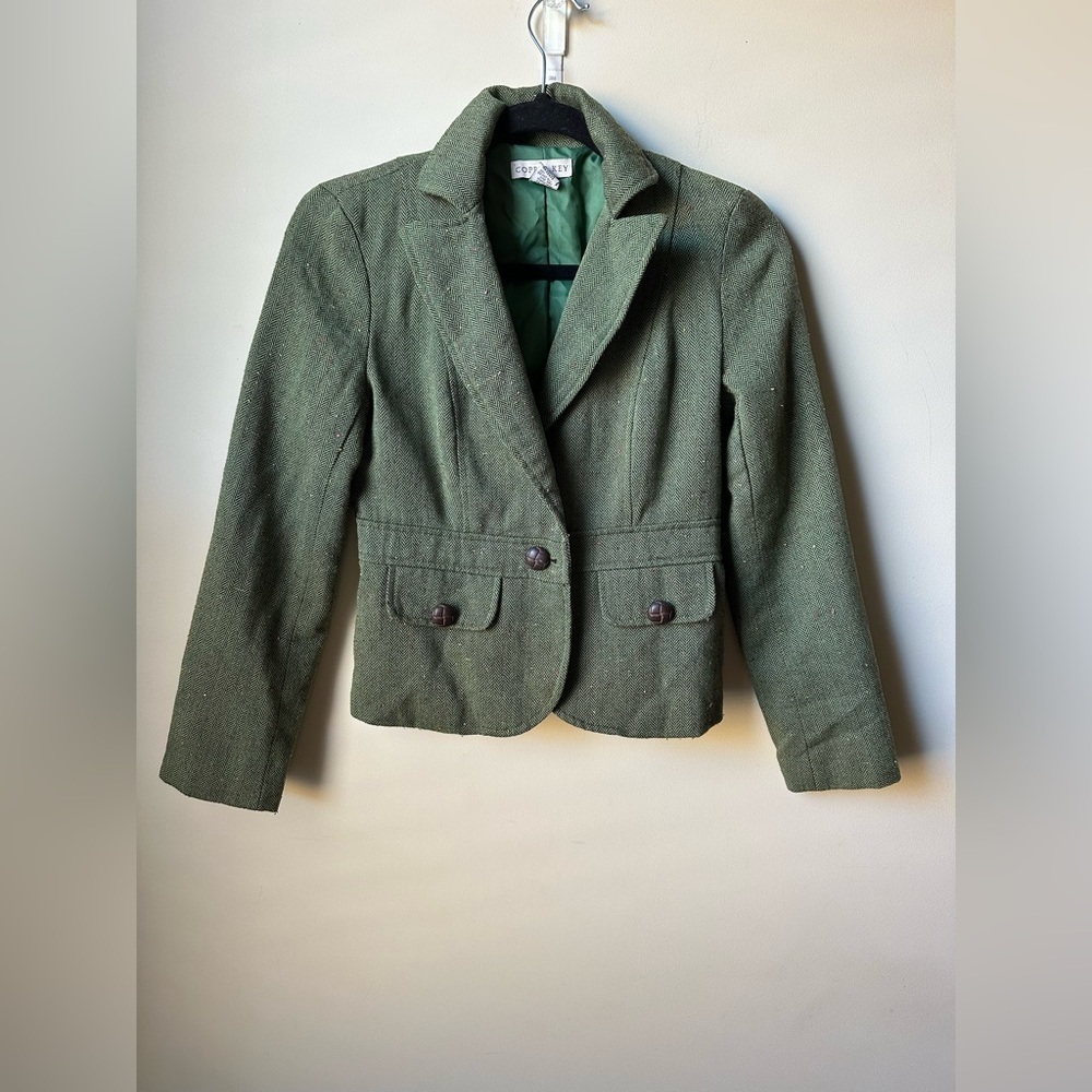 Copper Key Women’s Wool Blend  Tweed Green Blazer Size Small